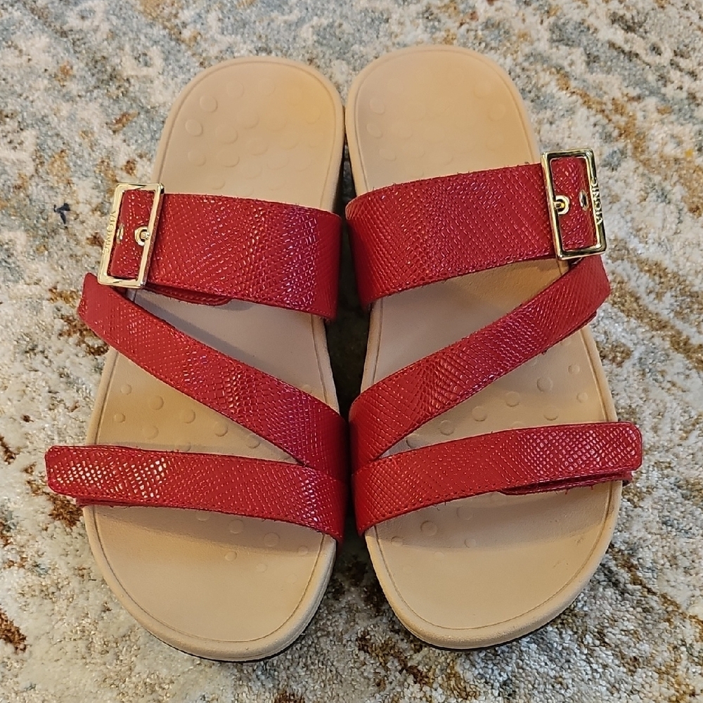 Vionic Red Sandals with Gold Buckles